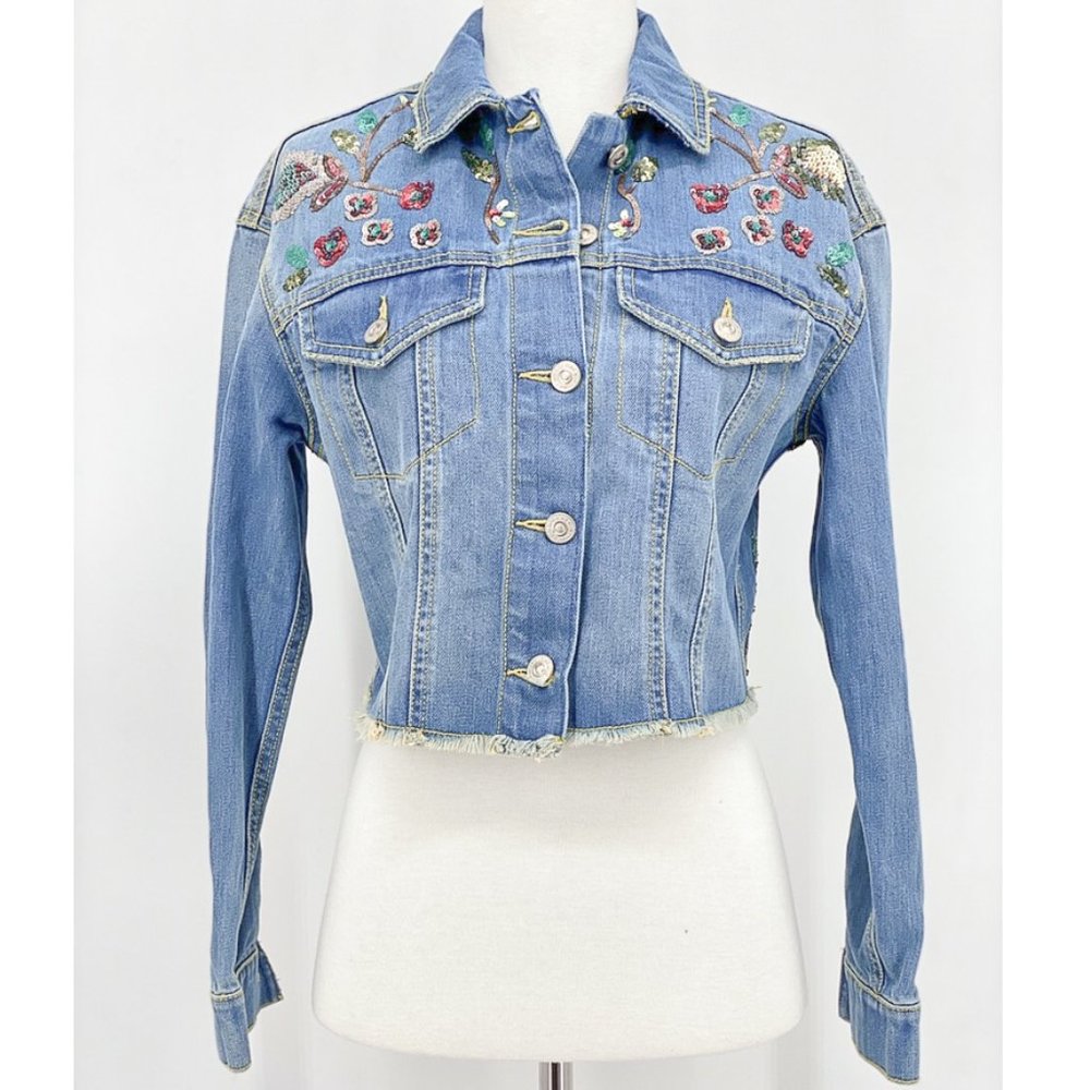 Zara beaded embellished denim jean jacket